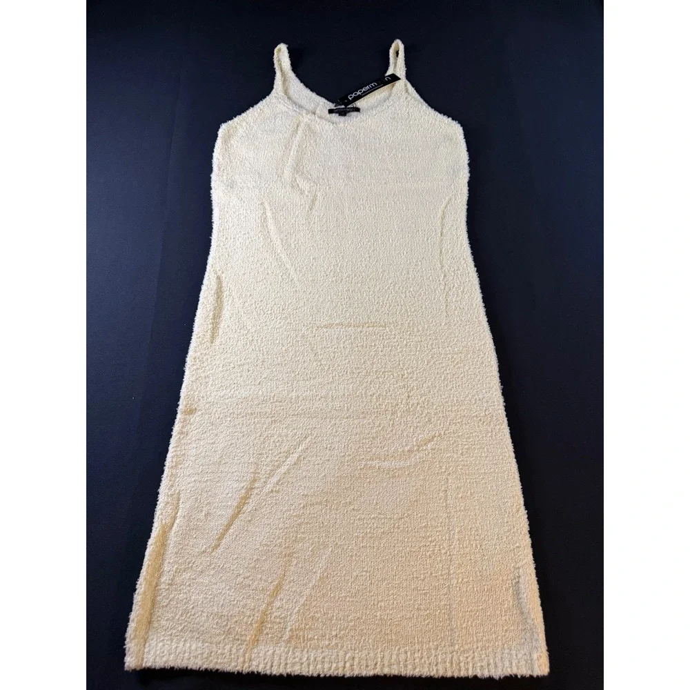 Paper Moon Cream Fuzzy Knit Sleeveless‎ V-Neck Midi Dress PD15824 Womens Size M